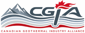 CGIA logo featuring mountain peaks, blue waves, and a red maple leaf with the text 'Canadian Geothermal Industry Alliance' below it.